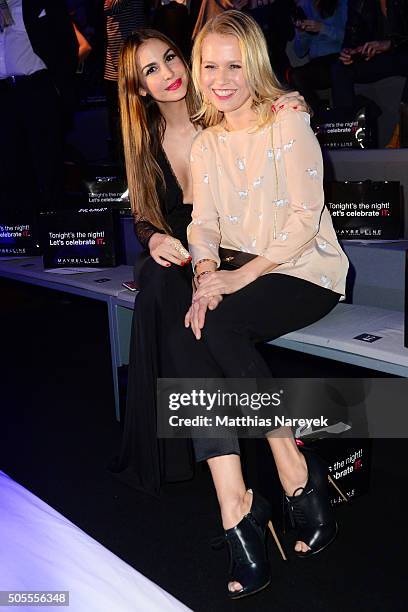 Sophie Hermann and Nova Meierhenrich attends the 'The Power Of Colors - MAYBELLINE New York Make-Up Runway' show during the Mercedes-Benz Fashion...