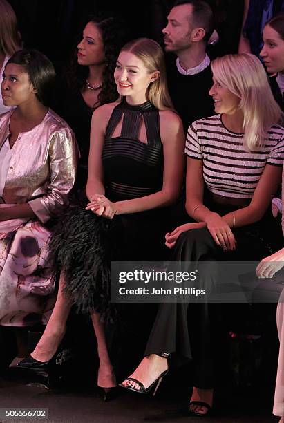 Motsi Mabuse, Gigi Hadid and Lena Gercke attend the 'The Power Of Colors - MAYBELLINE New York Make-Up Runway' show during the Mercedes-Benz Fashion...