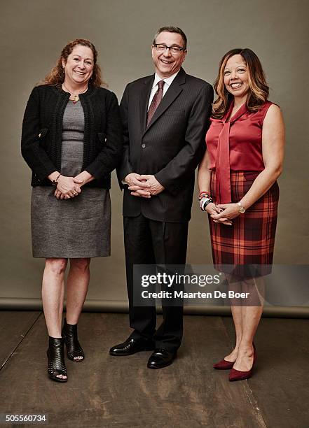 Abigail Disney, director, and film subjects Rob Schenck and Lucy McBath of PBS INDEPENDENT LENS' 'The Armor of Light' pose in the Getty Images...