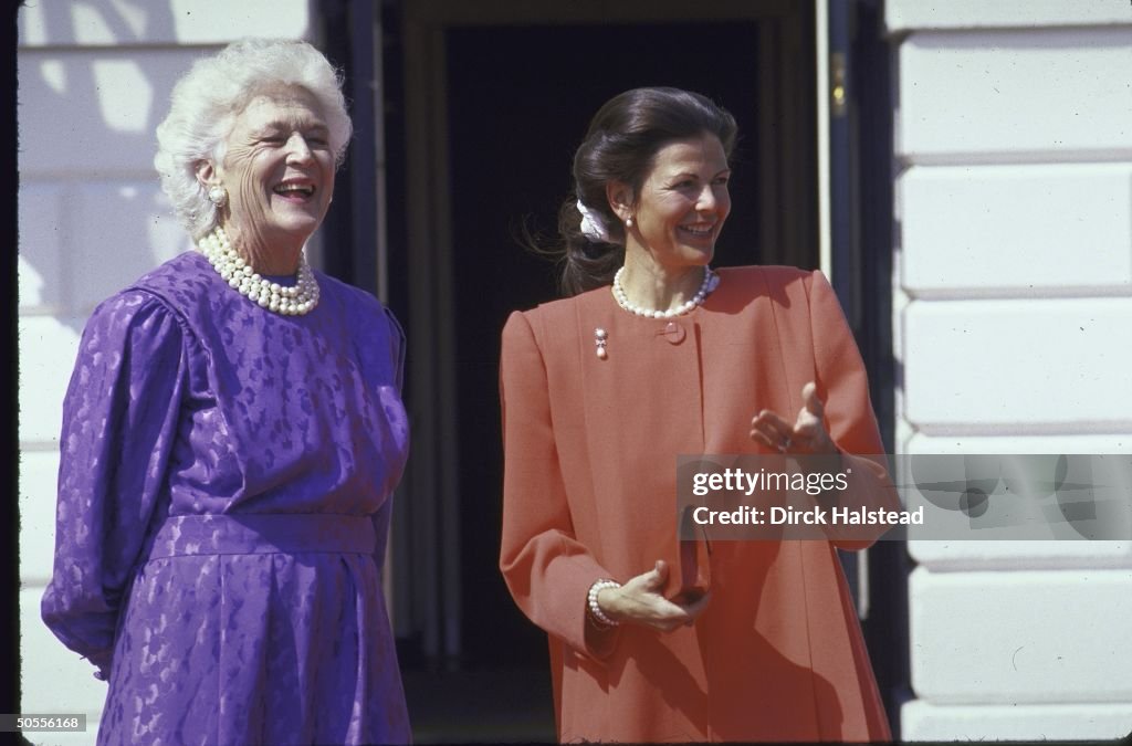 Queen Sylvia Of Sweden And Barbara Bush
