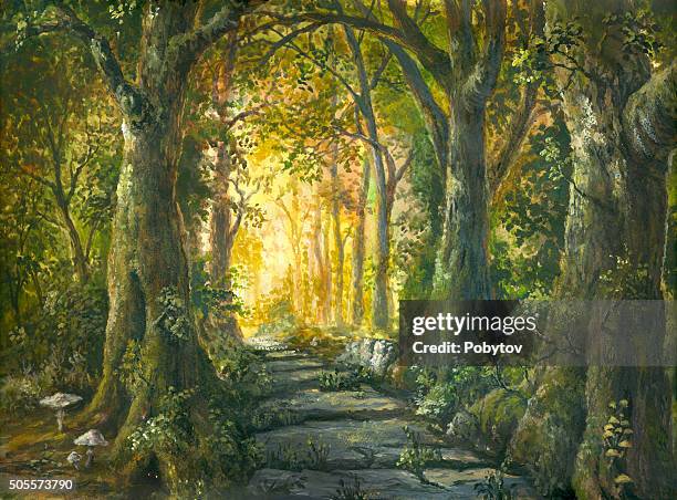 in the magic forest - enchanted forest stock illustrations