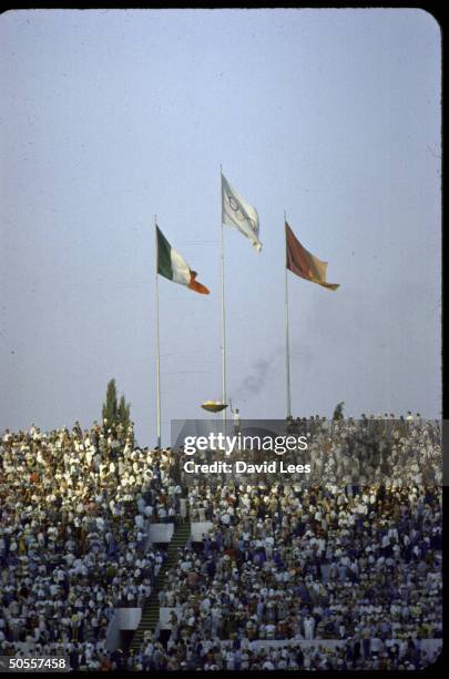 Lighting of Olympic flame during opening ceremonies of Summer Olympics