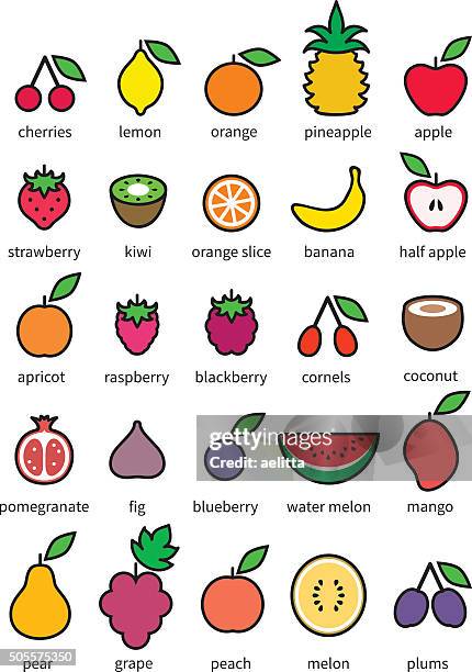 fruits - icon set - ranunculus stock illustrations
