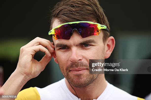 Australian Cyclist Jack Bobridge of the Trek Segafredo team prepares for stage 1 of the 2016 Tour Down Under from Prospect to Lyndoch on January 19,...