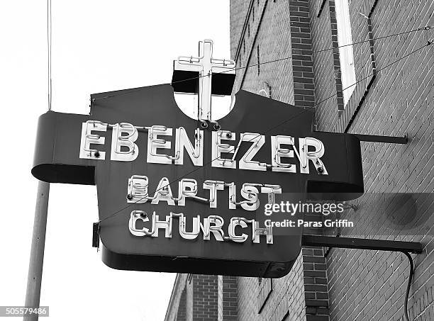 General view of Ebenezer Baptist Church sign during Martin Luther King Jr. Day parade on January 18, 2016 in Atlanta, Georgia.