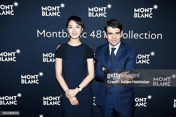 Montblanc CEO Jerome Lambert and actress Gwei Lun Mei attend the Montblanc 4810 Collection Gala Dinner at restaurant Parc des Eaux Vives on January...