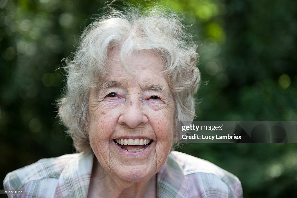Portrait of a senior lady (98) smiling broadly