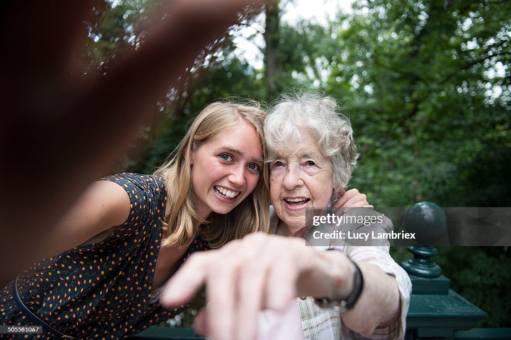 Senior (98) lady and young woman making a selfie