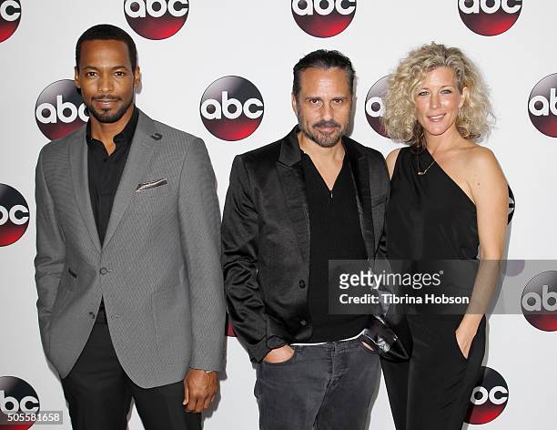 Anthony Mark, Maurice Benard and Laura Wright attend the Disney/ABC 2016 Winter TCA Tour at Langham Hotel on January 9, 2016 in Pasadena, California.