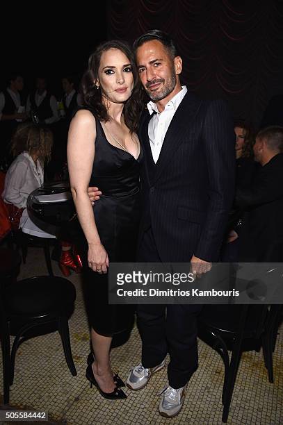 Actress Winona Rider and designer Marc Jacobs attend Marc Jacobs Beauty Velvet Noir Mascara Launch Dinner on January 18, 2016 in New York City.