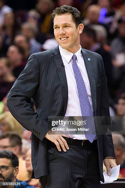 Interim Head coach Luke Walton of the Golden State Warriors during the first half against the Cleveland Cavaliers at Quicken Loans Arena on January...