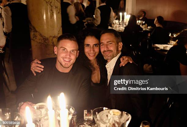 Iana Dos Reis Nunes, Charly DeFrancesco and Marc Jacobs attend Marc Jacobs Beauty Velvet Noir Mascara Launch Dinner on January 18, 2016 in New York...