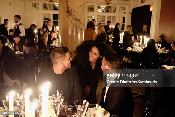 Iana Dos Reis Nunes, Charly DeFrancesco and Marc Jacobs attend Marc Jacobs Beauty Velvet Noir Mascara Launch Dinner on January 18, 2016 in New York...