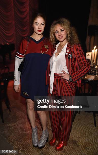 Actresses Emily Tremaine and Juno Temple attend Marc Jacobs Beauty Velvet Noir Mascara Launch Dinner on January 18, 2016 in New York City.