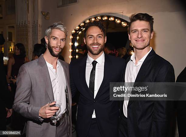 Ballet dancer James Whiteside, Michael Ariano and Dan Donigan aka Milk attend Marc Jacobs Beauty Velvet Noir Mascara Launch Dinner on January 18,...