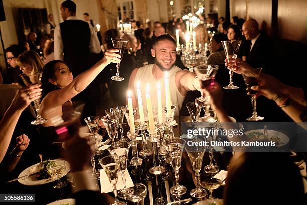 Guests attend Marc Jacobs Beauty Velvet Noir Mascara Launch Dinner at Hotel Wolcott Ballroom on January 18, 2016 in New York City.