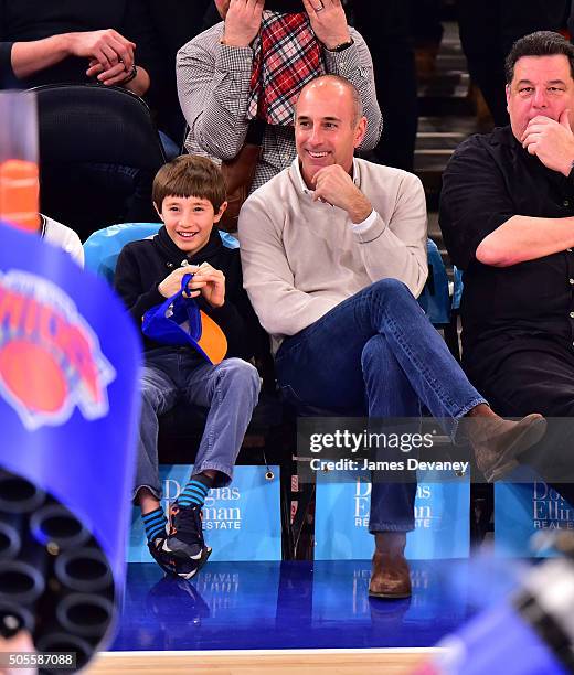 Thijs Lauer and Matt Lauer attend The Philadelphia 76ers vs New York Knicks game at Madison Square Garden on January 18, 2016 in New York City.