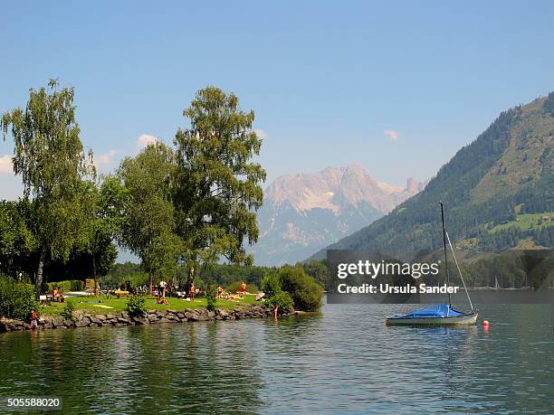 bathing site at lake zell, zell am see, high tauern region, austria - zell am see stock pictures, royalty-free photos & images