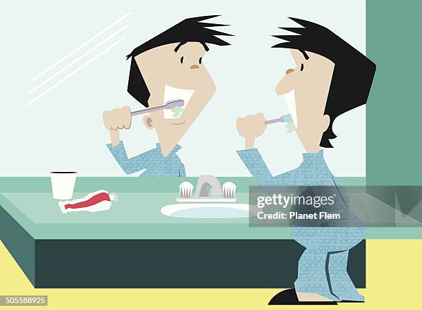 ilustraciones, imágenes clip art, dibujos animados e iconos de stock de lavarse los dientes - stinky room