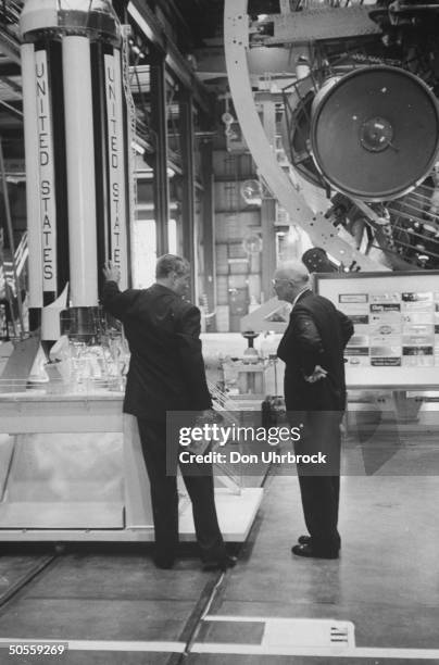 Dr. Wernher Von Braun with Pres. Dwight D. Eisenhower at dedication of Marshall Space Flight Center.