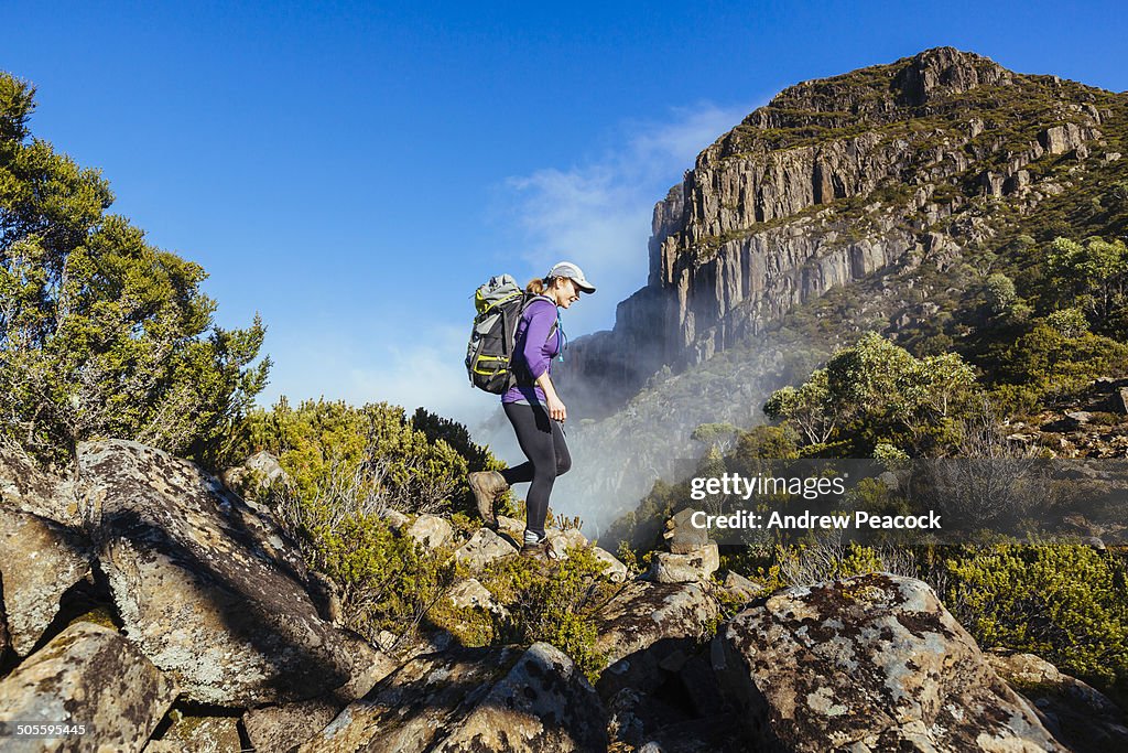 A woman hiking the trail to Mount King William I