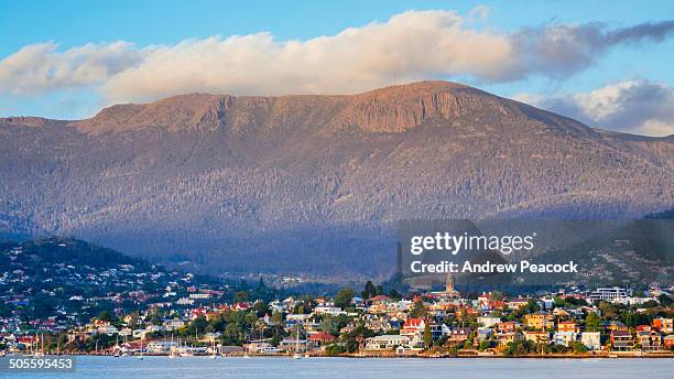 hobart and mount wellington at dawn - hobart stock pictures, royalty-free photos & images