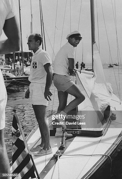 Prince Constantine on his sail boat, during olympics.