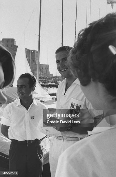 Prince Constantine on his sail boat, during olympics w. Family.