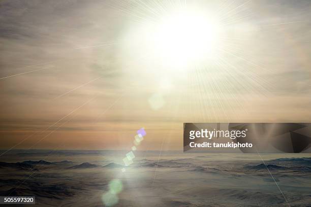 strong sun over mongolia - aerial top view steppe stock pictures, royalty-free photos & images