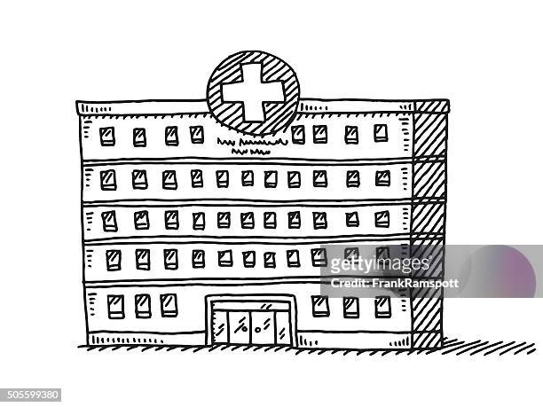 hospital gebäude zeichnen - krankenhaus stock-grafiken, -clipart, -cartoons und -symbole