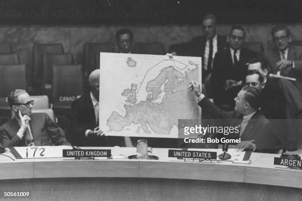 Sen. Henry Lodge Jr. And Sir Pierson Dixon at a UN Security Council discussion about the RB-47 incident.
