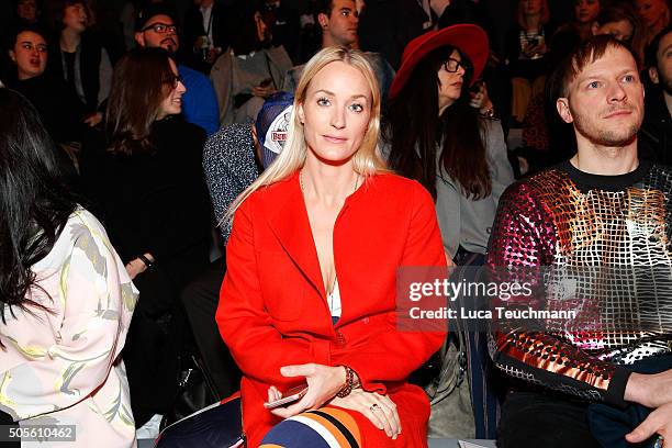 Anne Meyer-Minnemann attends the Sadak show during the Mercedes-Benz Fashion Week Berlin Autumn/Winter 2016 at Brandenburg Gate on January 19, 2016...