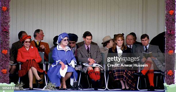 Queen Elizabeth II, Queen Elizabeth, the Queen Mother, Prince Charles, Prince of Wales, Sarah, Duchess of York and Prince Andrew, Duke of York attend...