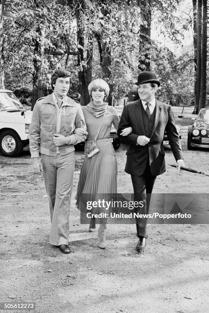 English actors Gareth Hunt , Joanna Lumley and Patrick Macnee posed together at a press reception to launch the television series The New Avengers at...