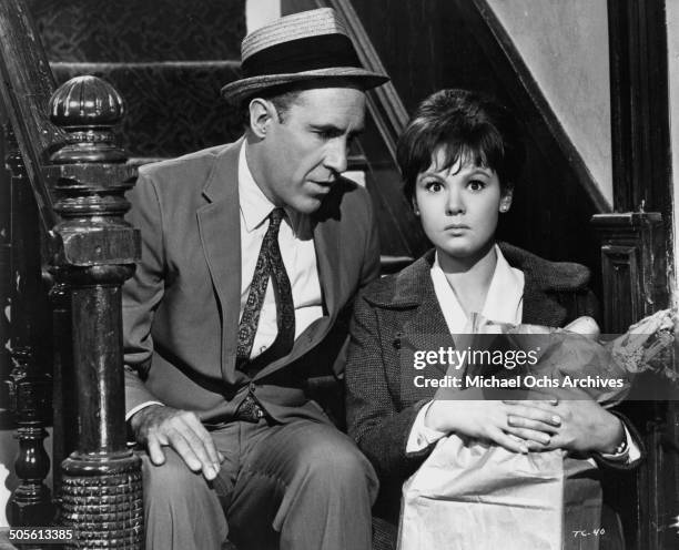 Jason Robards talks to Barbara Harris in a scene from the movie "A Thousand Clowns", circa 1965.