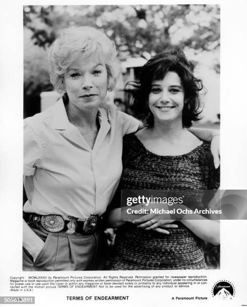 Shirley MacLaine and Debra Winger pose as mother and daughter for the Paramount Pictures movie"Terms of Endearment", circa 1983.