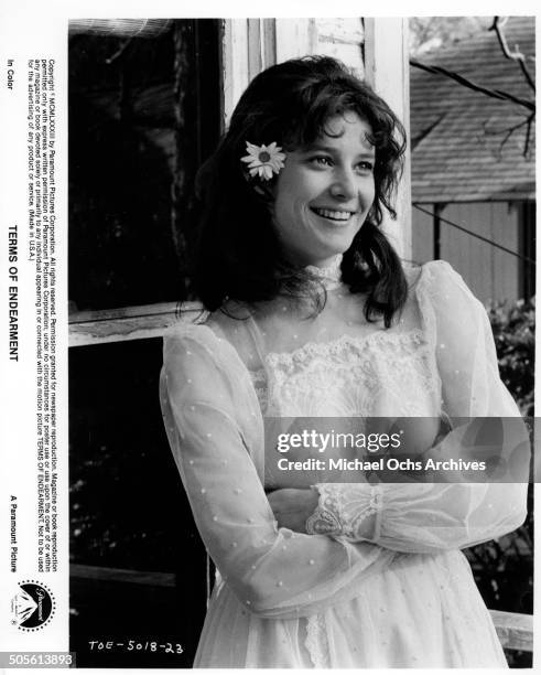 Debra Winger smiles after getting married in a scene from the Paramount Pictures movie"Terms of Endearment", circa 1983.