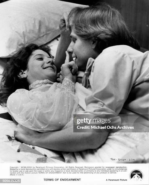Debra Winger and Jeff Daniels are playful in bed scene from the Paramount Pictures movie "Terms of Endearment", circa 1983.