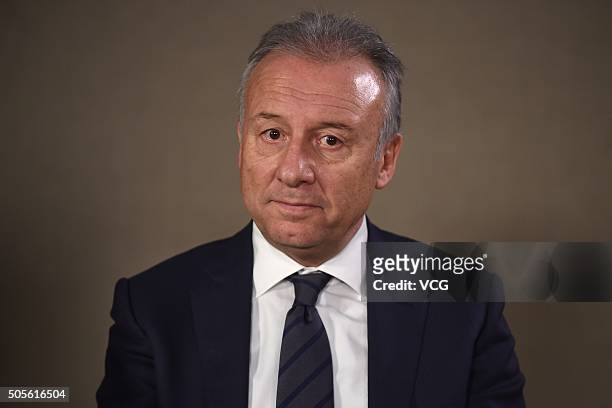 Alberto Zaccheroni, head coach of Beijing Guoan, attends a press conference on January 19, 2016 in Beijing, China.