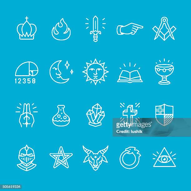 mystery und masonic lodge icons-kollektion - pentagramm stock-grafiken, -clipart, -cartoons und -symbole