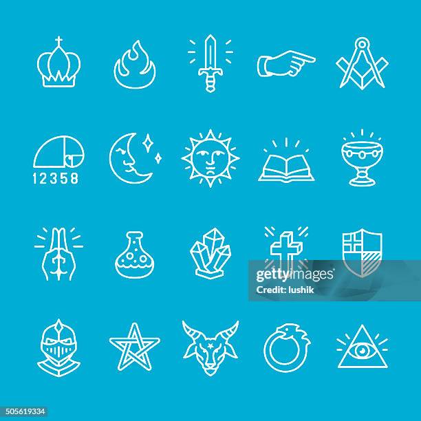 mystery and masonic lodge icons collection - pentagram stock illustrations