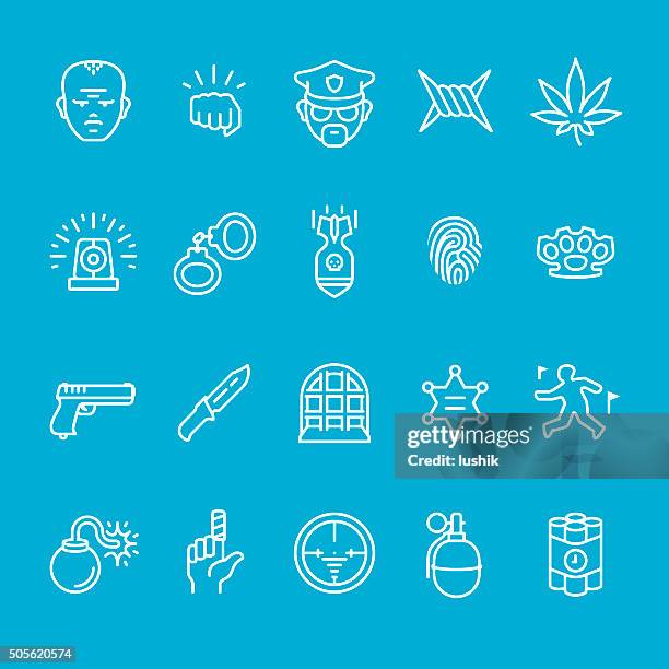 polizei service und sicherheit icons-kollektion - gitterstäbe stock-grafiken, -clipart, -cartoons und -symbole