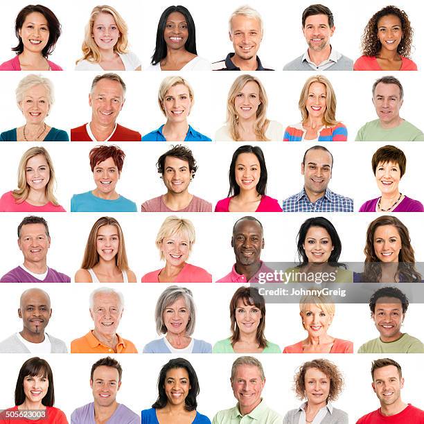 diverse people smiling - large group of people on white stock pictures, royalty-free photos & images