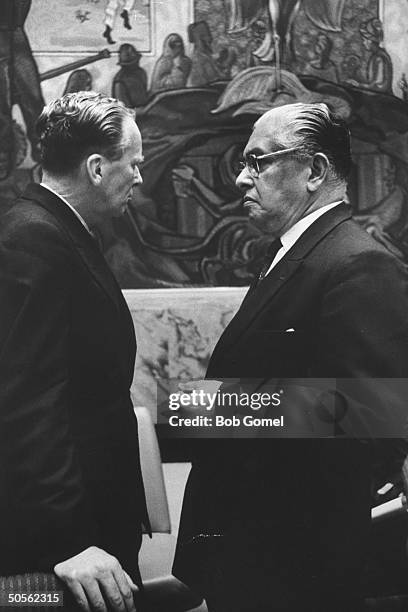 Sir. Claude S. Corea and Sir. Pierson Dixon at United Nations security council meeting.