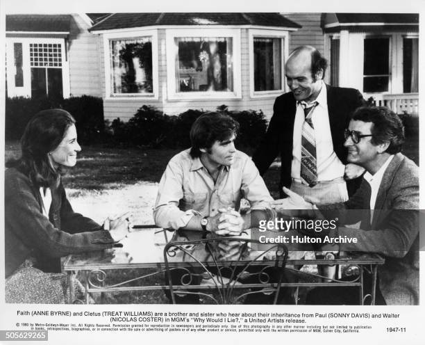 Anne Byrne, Treat Williams, Sonny Carl Davis and Nicolas Coster talk about thier inheritance in a scene from the MGM movie "Why Would I Lie?" circa...