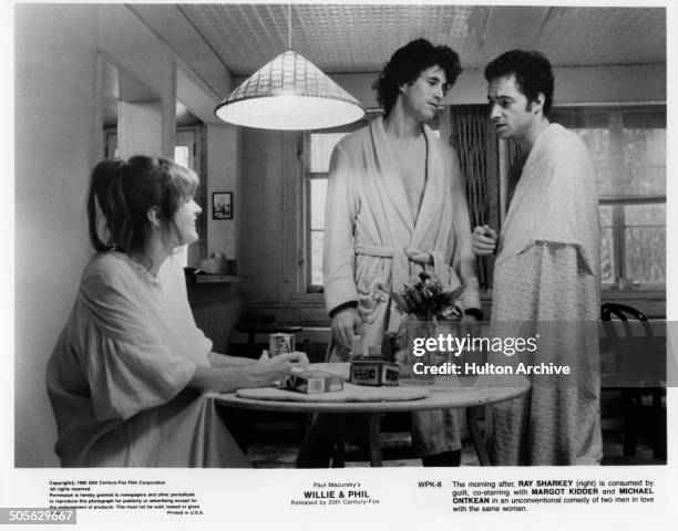 Margot Kidder, Michael Ontkean talk to Ray Sharkey in a scene from the 20th Century Fox movie "Willie & Phil" circa 1980.