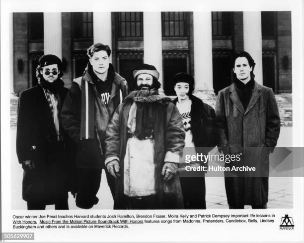 Patrick Dempsey, Brendan Fraser, Joe Pesci and Moira Kelly and Josh Hamilton pose for the Warner Bros movie "With Honors" circa 1994.