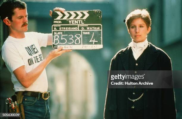 Barbra Streisand stands ready to start a scene in the movie "Yentl" circa 1983.