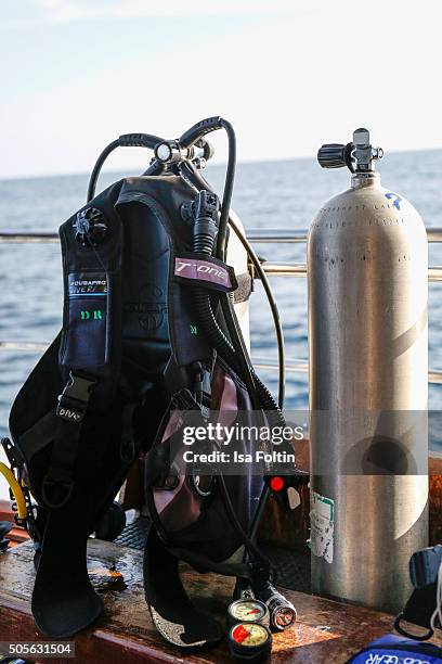 Diving equipment on a Liverboat in the Adaman sea on January 05, 2015 in Similan Islands, Thailand.