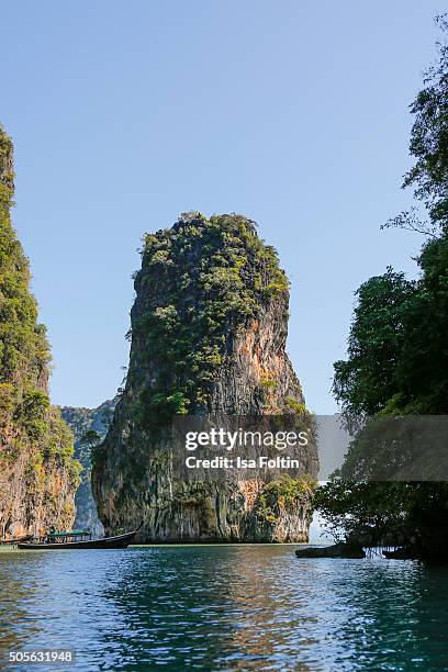 The Ko Tapu rock of James Bond Island in Phang Nga National Park on January 09, 2015 in Ao Phang Nga National Park, Thailand.
